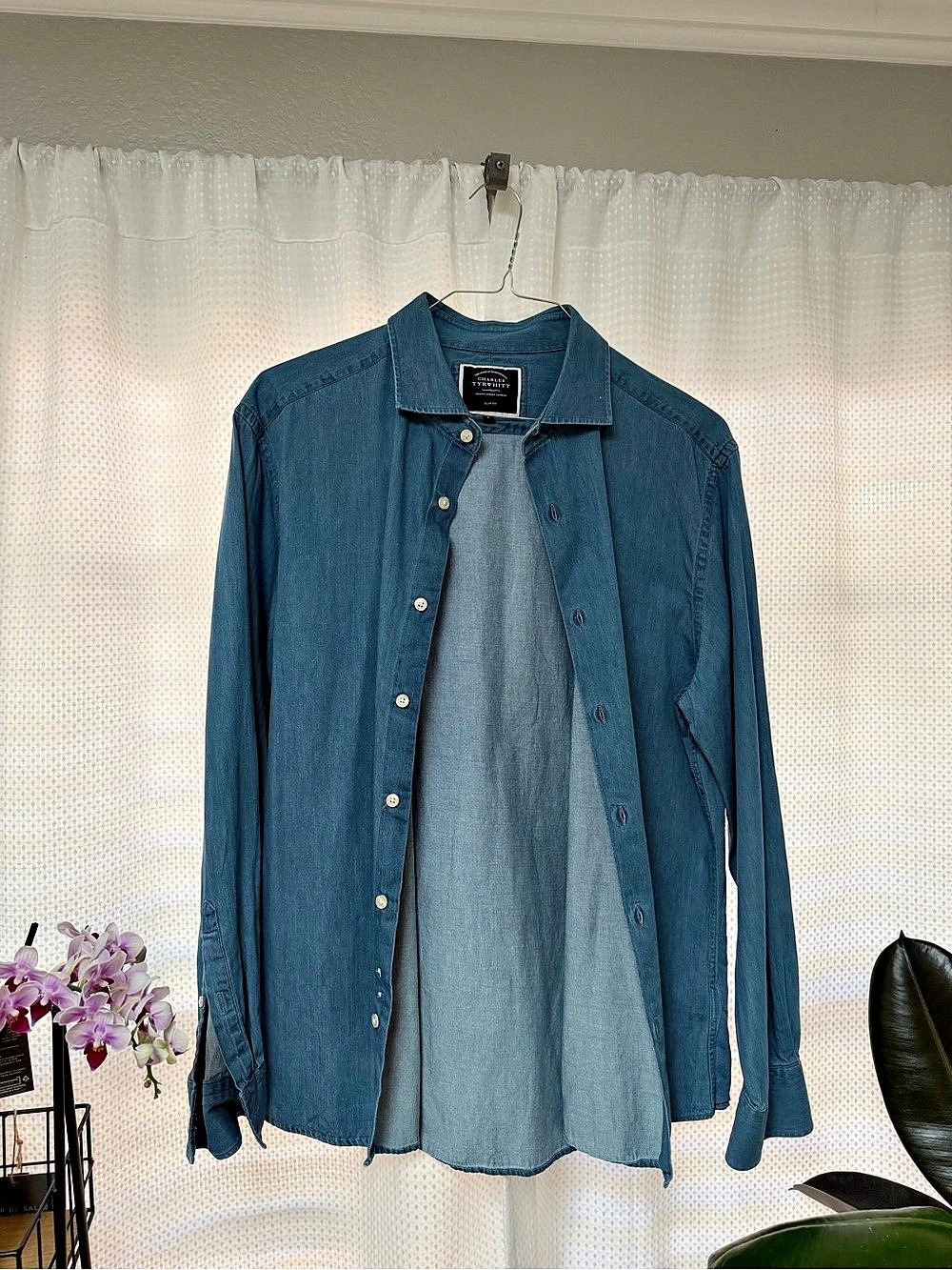 Charles Tyrwhitt Chambray Denim Shirt, Slim Fit, 100% Cotton, Men's Size L